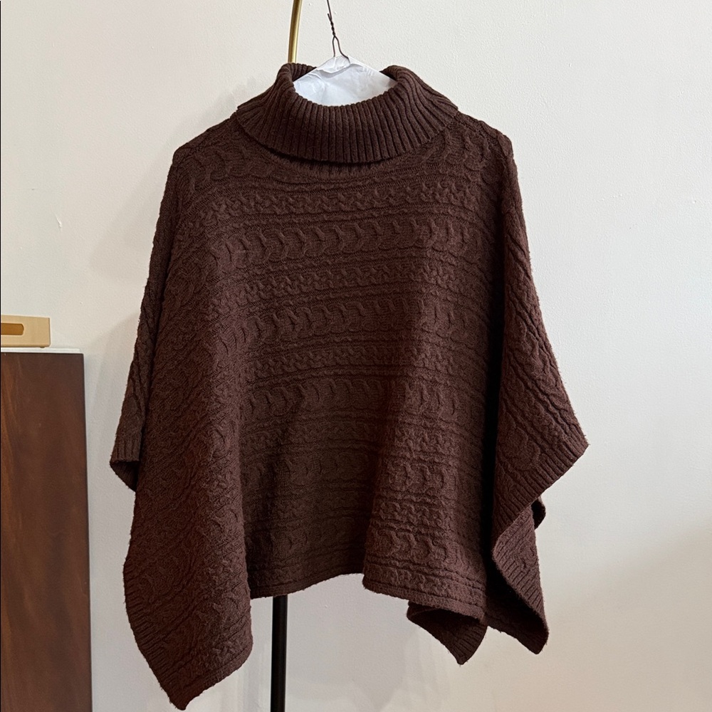 Rachel Zoe Chocolate Brown Cable-Knit Poncho Sweater